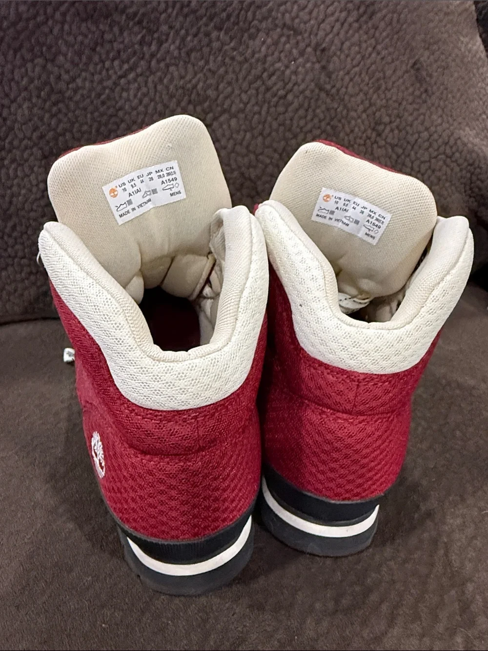 Timberland Mens Burgundy Mesh Hiking Boots with Cream Laces - Picture 3 of 6